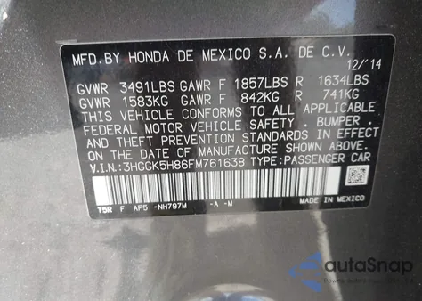 2015 Honda Fit Ex/Ex-L from USA, damaged, VIN 3HGGK5H86FM761638